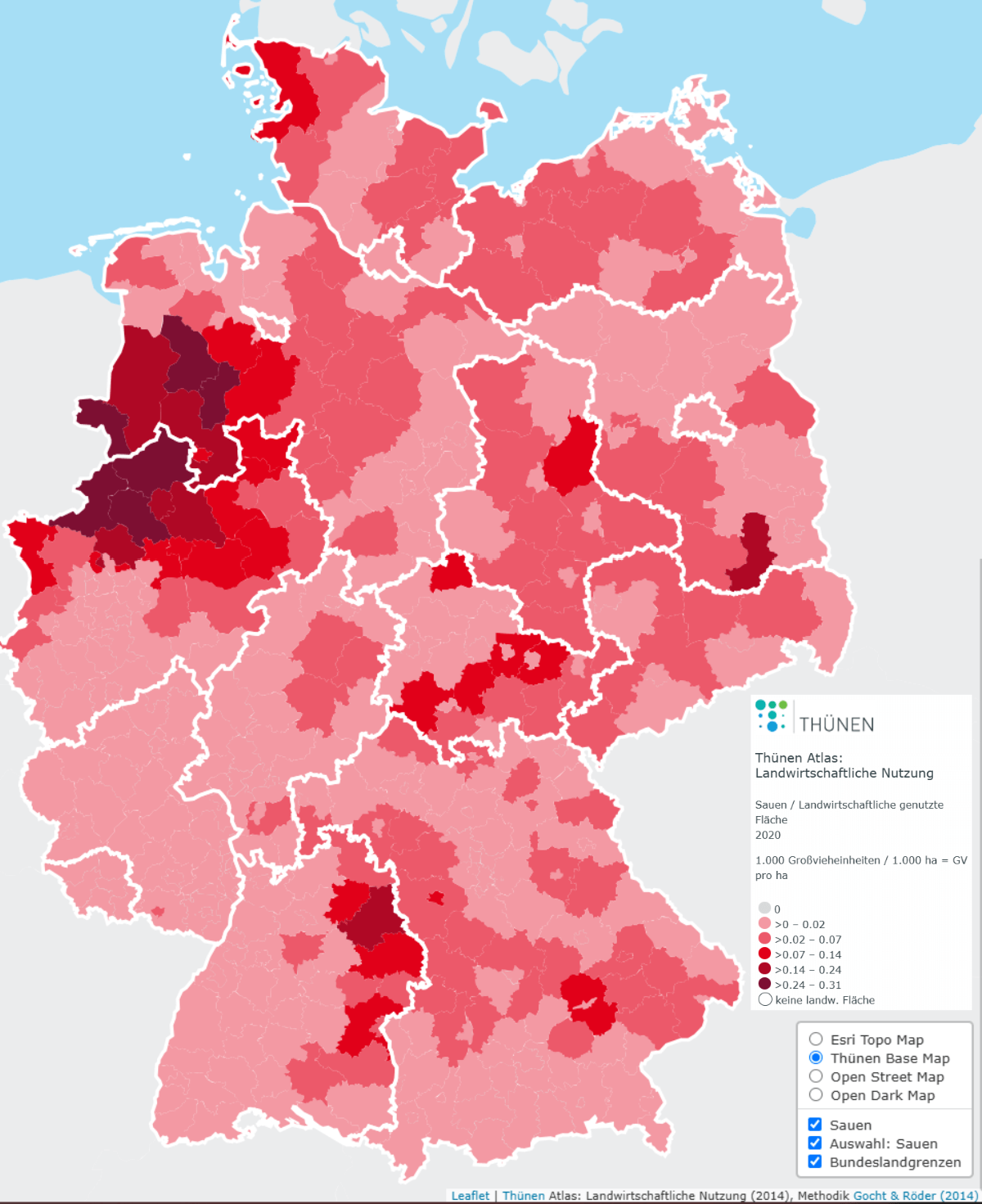 Sauenbestand in Deutschland 2020 - Karte erzeugt über https://atlas.thuenen.de/atlanten/